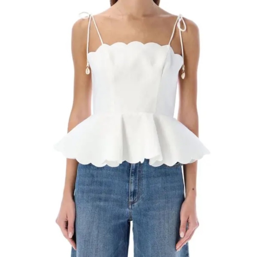 NWOT House of Harlow 1960 Ivory Peplum Style Scallop Trim Top with Shell Detail - Picture 1 of 16
